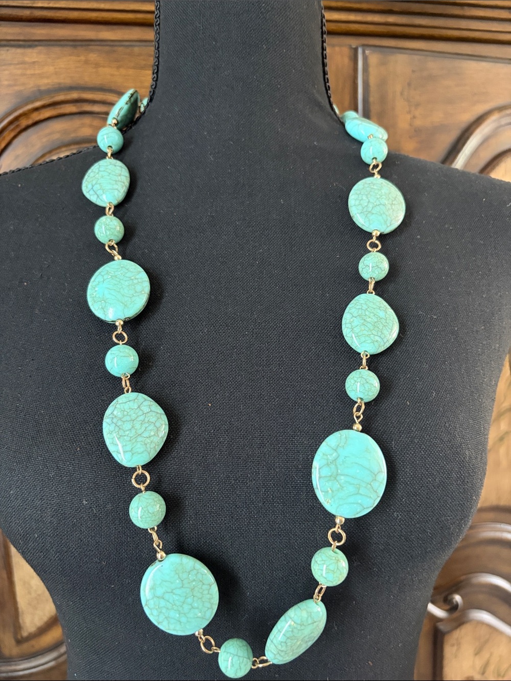 Joan Rivers Turquoise-Resin  Bead Necklace with Gold Links